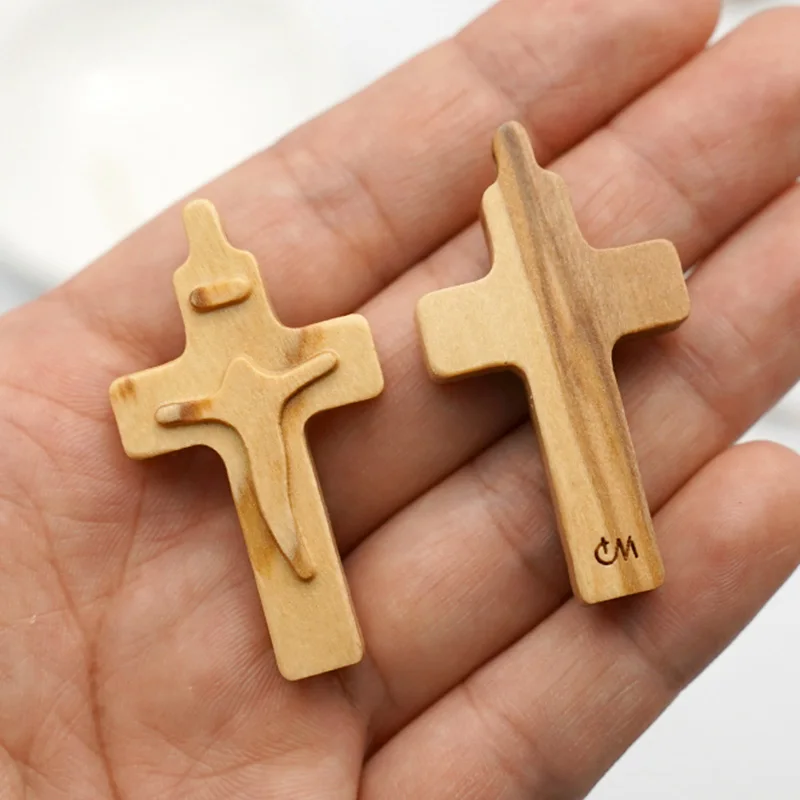 Olive Wood Carved Cross Pendant 2-4.5cm Prayer Beads Accessories DIY Handmade