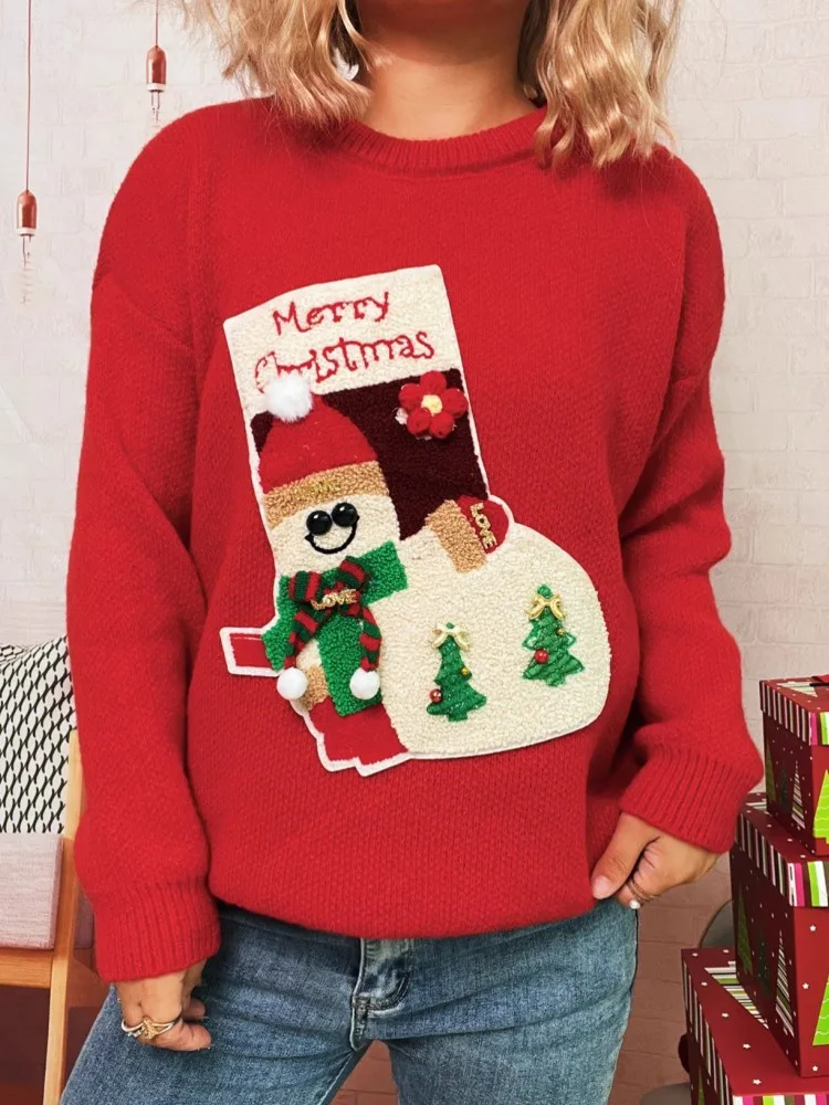 

Christmas Red Sweater Women Fashion Simple Winter Pullover Jumper High Elastic Knitted Fall Basic Casual Pullover Tops