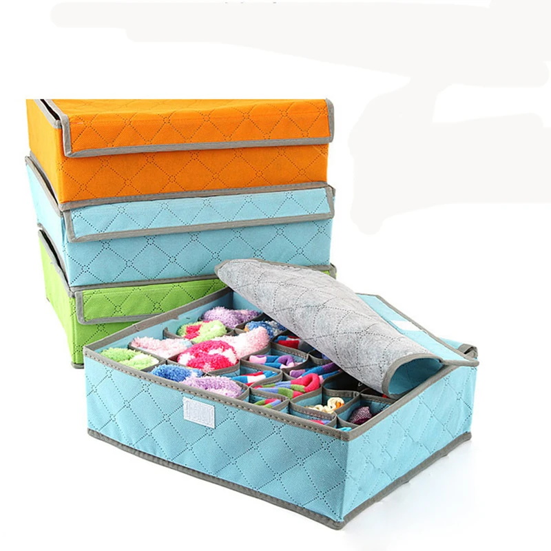 7/16/24 Grids Non-Woven Storage Bag Container Foldable Drawer Divider Lidded Closet Box For Ties Socks Bra Underwear Organizer