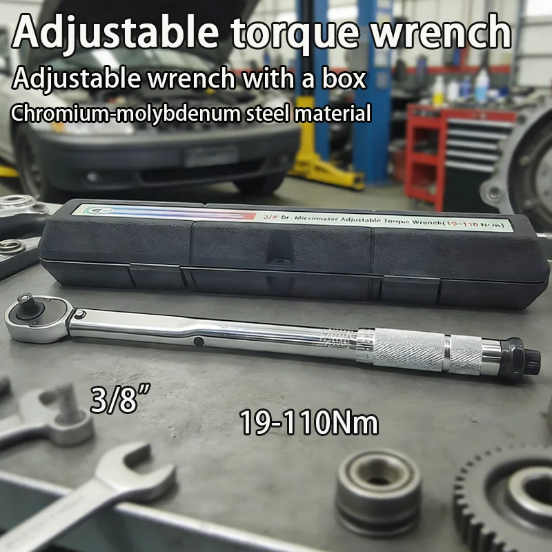 

3/8 -Inch Drive Click Torque Wrench 19-110N.m Square Drive Ratchet Wrench Repair Spanner Key Hand Tools With Box