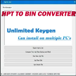 .hpt to bin Converter With Unlimited Keygen Compare Genuine and Modified Files Unlock Tuner Unlock Hpt Raw Edit for Multi Laptop