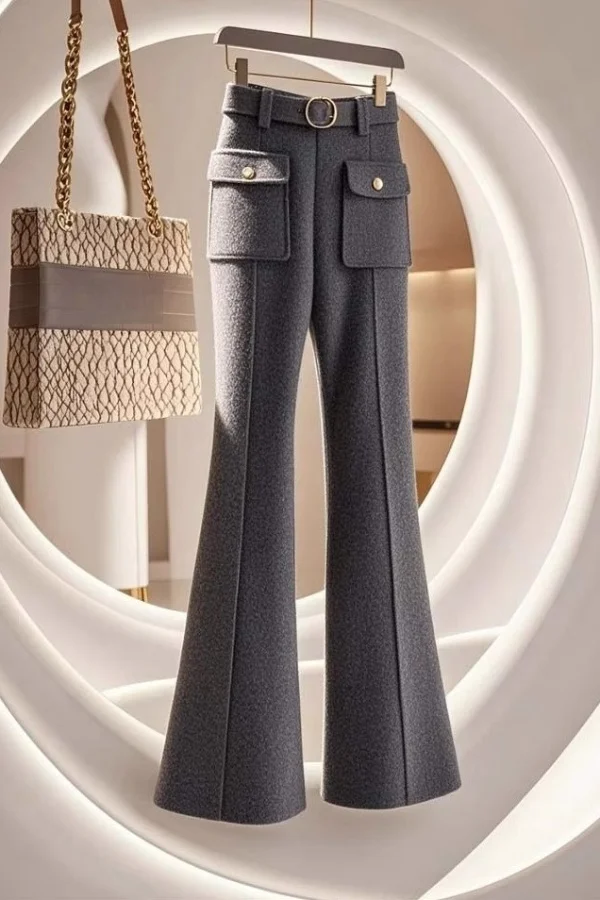 النساء الخريف الشتاء سميكة الدافئة مستقيم متوهج السراويل النساء مكتب واسعة الساق السراويل عالية الخصر المرأة السراويل فضفاضة السيدات TS388 #1