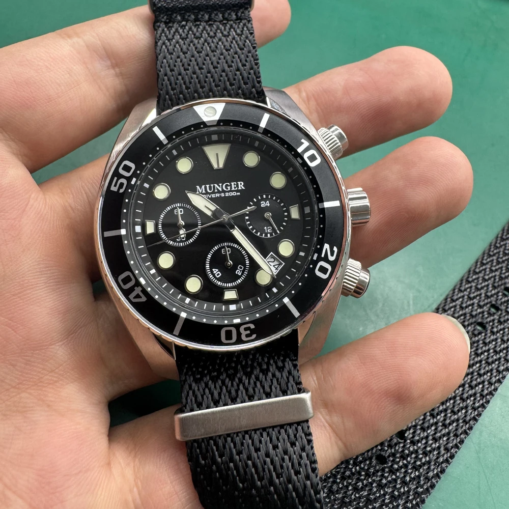 Montre chronographe multifonction MUNGER, montre en acier inoxydable, mouvement japonais VD53