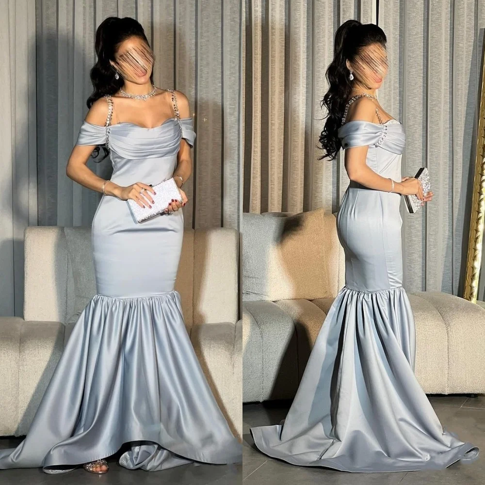 

Customized High Quality Pleat Sequined Trumpet Off-the-shoulder Long Dresses Bespoke Occasion Dresses Formal