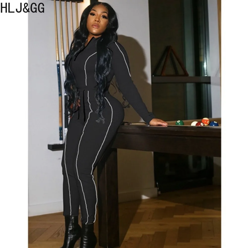 

HLJ&GG Casual Line Print Sporty Two Piece Sets Women Zipper Long Sleeve Top And Skinny Pants Tracksuits Female 2pcs Outfits 2024