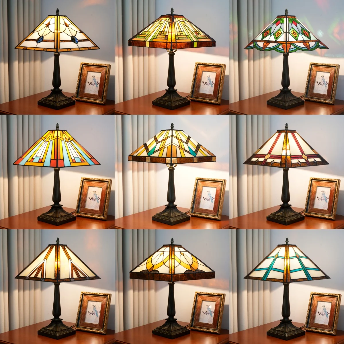 

Настольная лампа ручной работы из витражного стекла для чтения, в стиле Роз Миссия, антикварный настольный светильник для гостиной, спальни, домашнего офиса