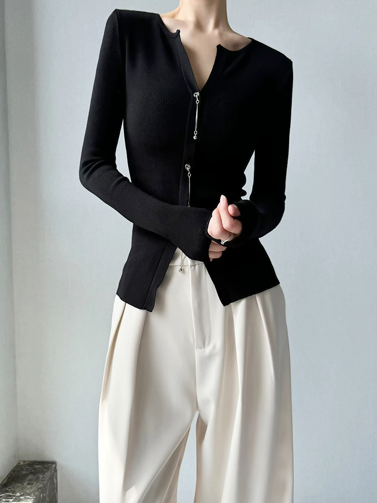 

Женский вязаный топ ANGJIAV с длинным рукавом, облегающий, винтажный, для повседневной носки, с круглым вырезом, дизайнерская модель