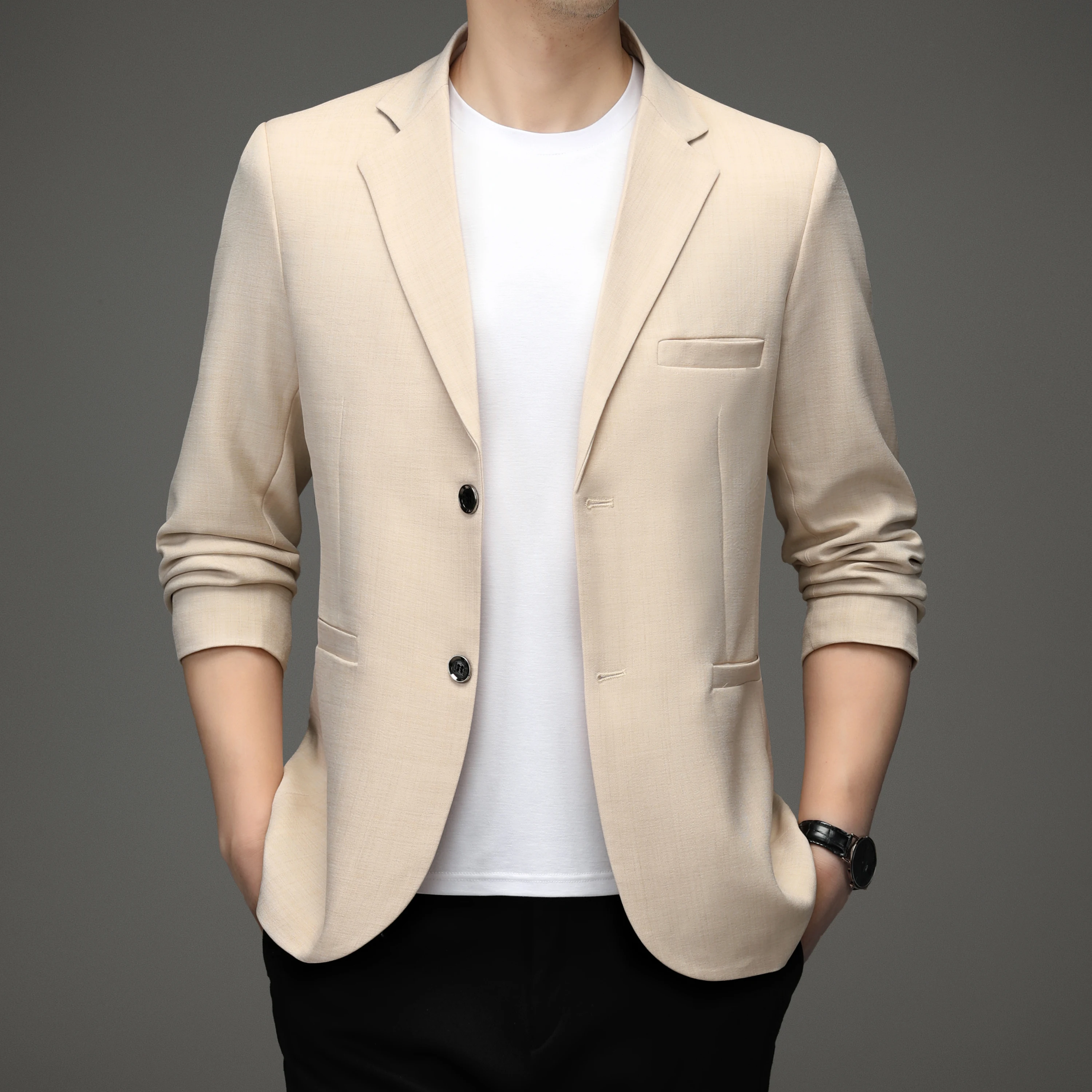 

Мужской пиджак 2026 года: новая коллекция для весны и осени, деловой повседневный костюм, приталенный крой, однотонный, тонкий, укороченный, одинарный пиджак.