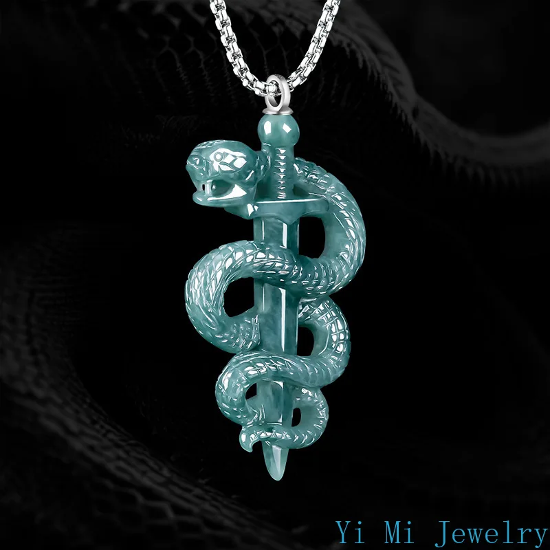 Natural A-goods Jadeite Year of The Snake Pendant Black Mamba Memorial Necklace Ice Jade Men and Women Models Hip-hop Pendant