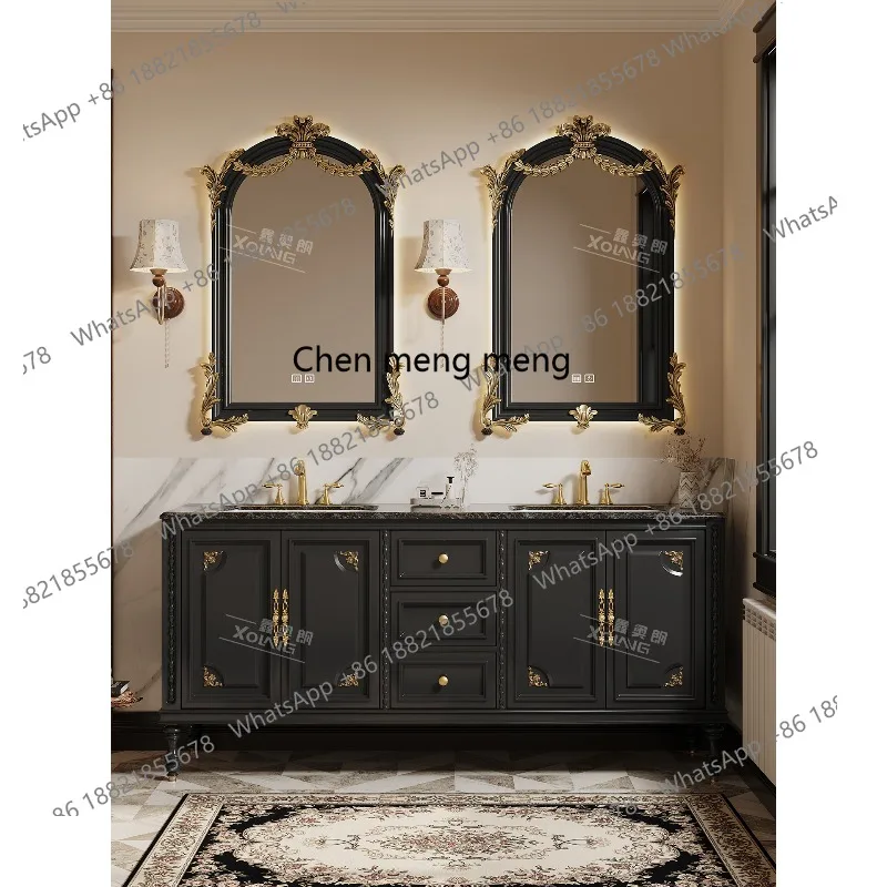 

Natural Marble French Oak Bathroom Cabinet Combination Bathroom Luxury Stone Washstand Washbasin