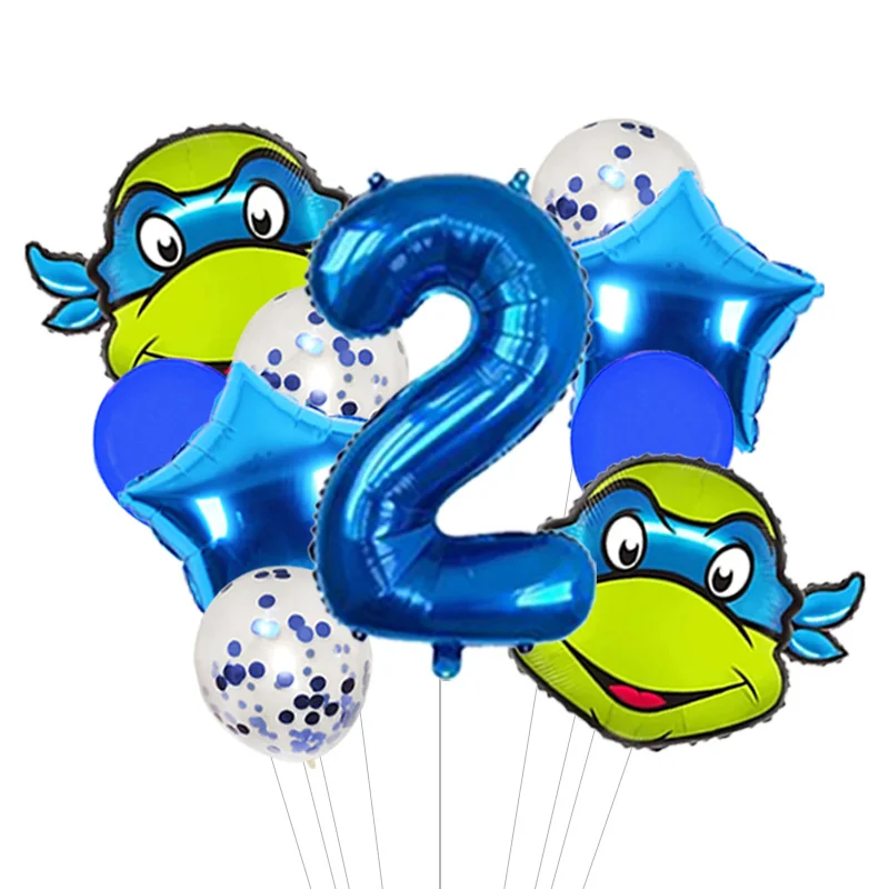 Four Masked Ninja Turtles Foil Balloon Bunch Blue Red Orange Purple with Ninja Star Shield Mylar for Themed Celebration Event - view 3
