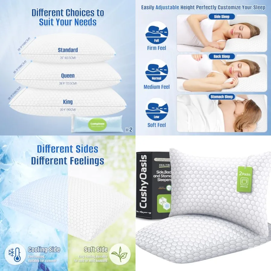 

Shredded Memory Foam Pillow for Sleeping, Cooling Bed Pillows Set of 2, Adjustable Pillows for Side, Back, Stomach Sleepers wit
