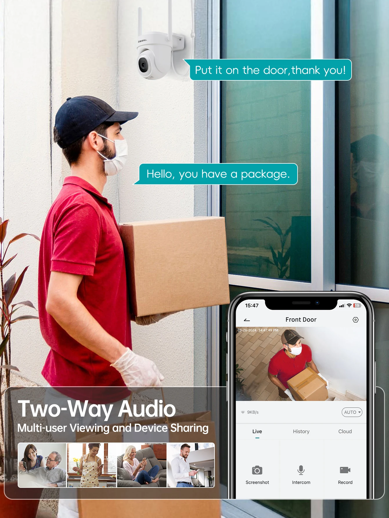 ZUMIMALL 24/7 Recording  ,5MP 5G WiFi Wired Security Camera, Home and Outdoor, Plug-in Power,360° Auto Tracking, Noise Detect
