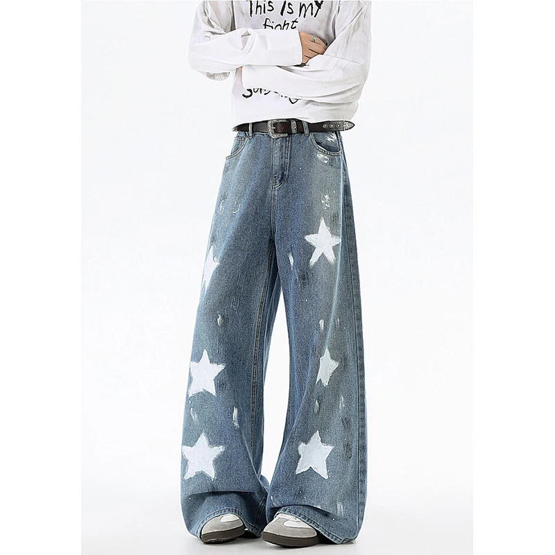 

Мужские джинсы в корейском стиле на весну-осень, свободные прямые брюки-шаровары, мужские широкие повседневные классические синие джинсовые брюки