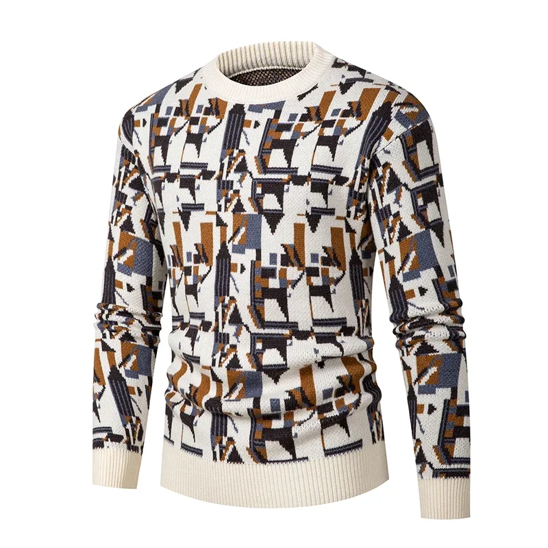 Wintertrui voor heren 2025, kersttrui, coole truien, vintage geometrisch patroon, warme truien, paar gebreide truien, jas