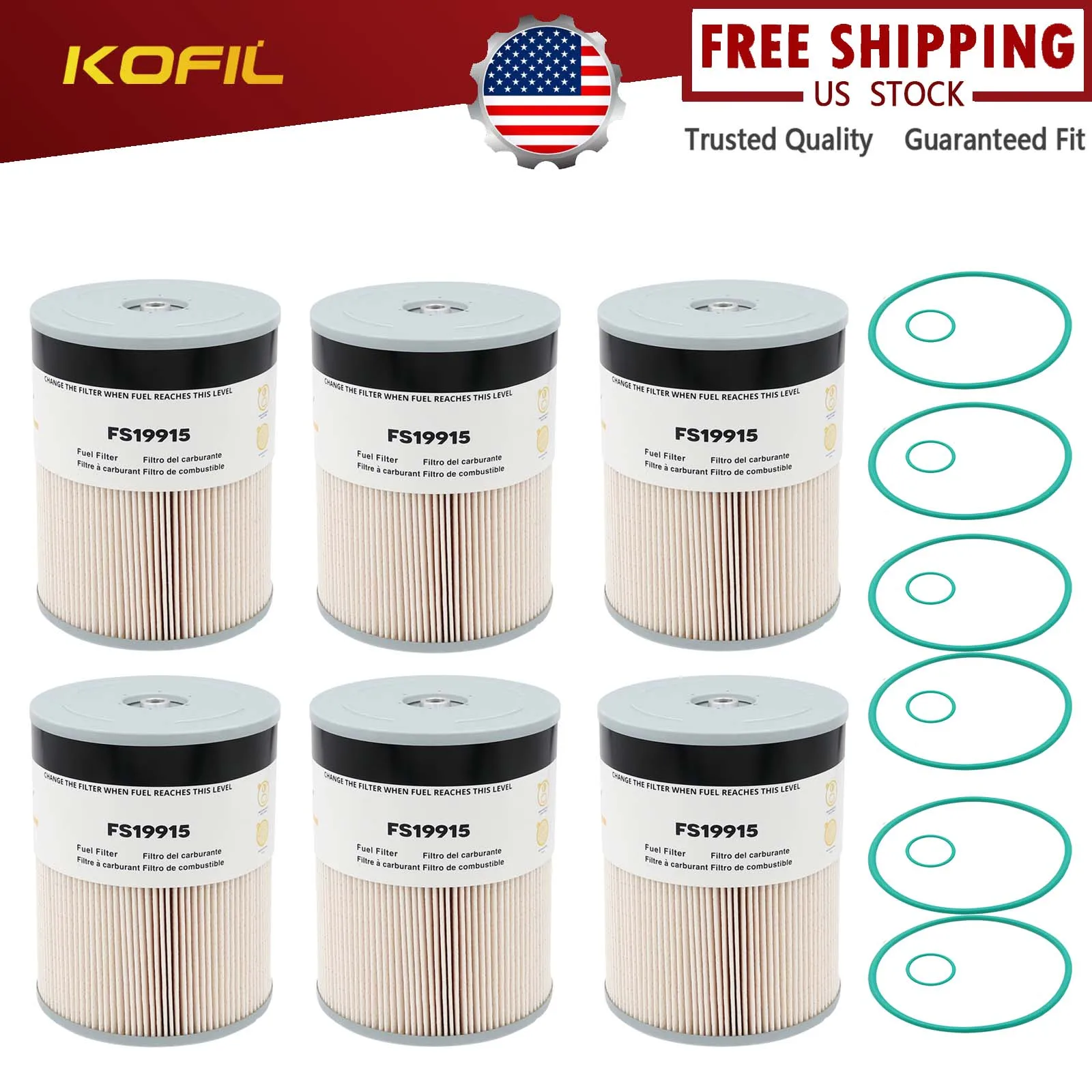 6PCS FS19915 Fuel Filter Water Separator Filter For Cummins ISX15 Detroit Diesel DD13 DD15 DD16 Freightliner Cascadia