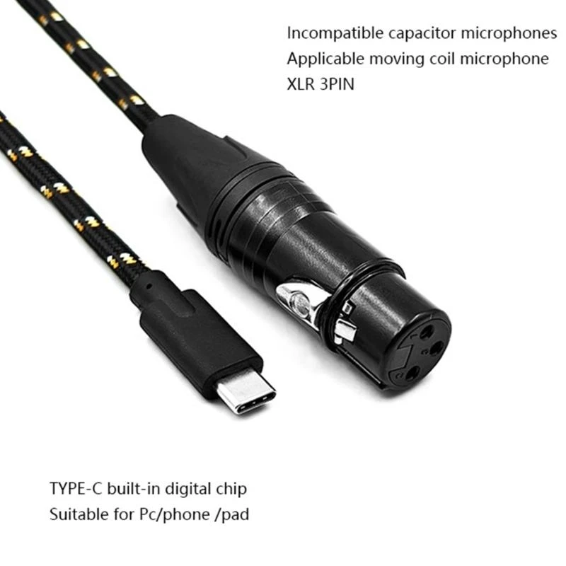 USB C to 3Pin Female Microphone Cable 32bit/384Khz Digital Aux Recording Cord
