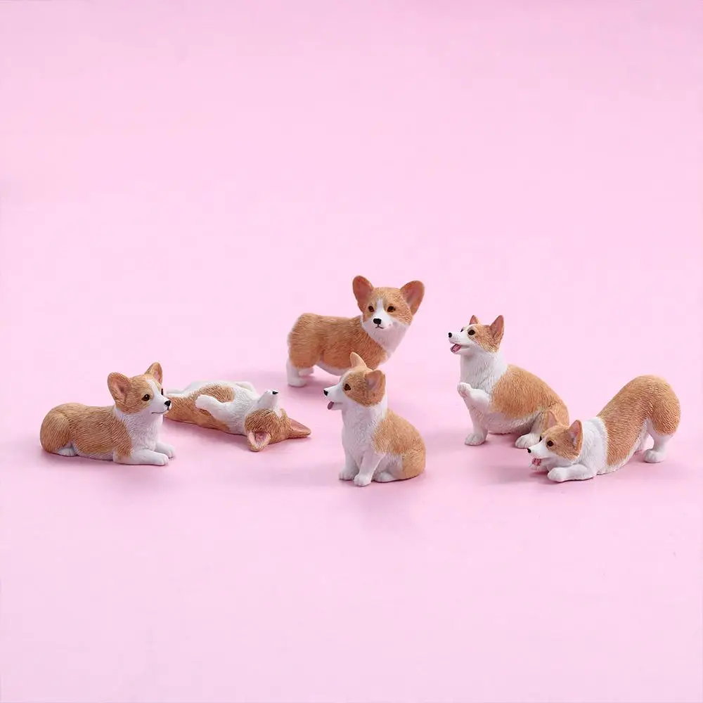 Miniature Figurines Model Animal Corgi Simulation Dog Resin Figures for Kids Home Decor Accessories Children's Gift Car Ornament