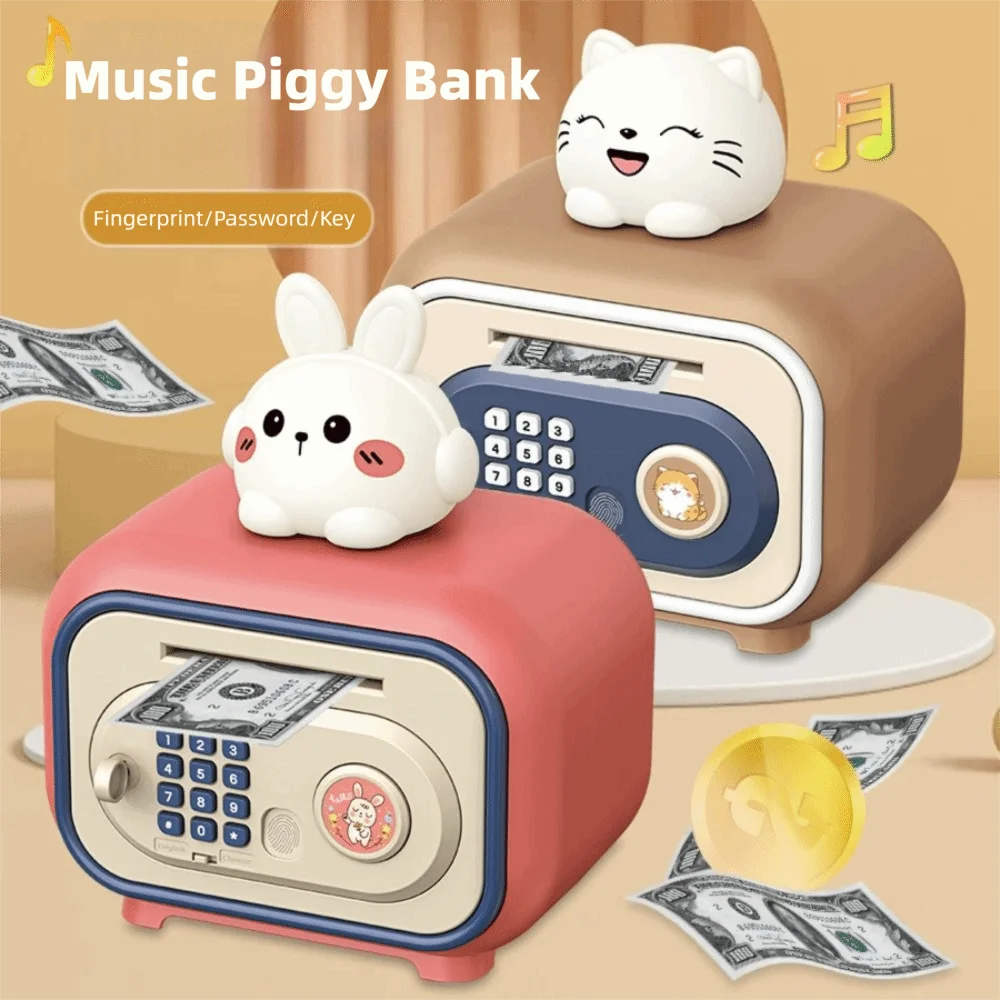 音楽付き貯金箱 ATMおもちゃギフト 指紋パスワード式貯金箱 プラスチック製大容量コイン現金貯金箱