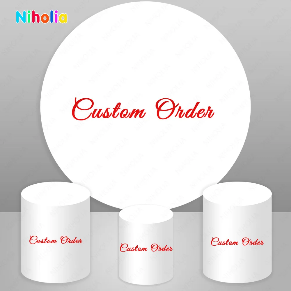 NIHOLIA Custom Round Circle Backdrop Photography Background Vinyl Polyester Cylinder Covers Elastic Birthday Party Baby Shower