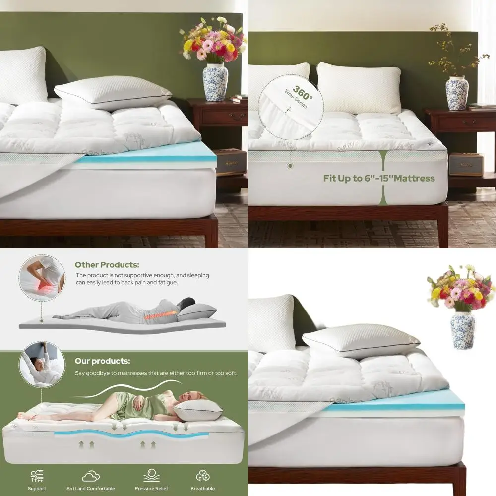 

Full Size 4 Inch Dual Layer Memory Foam Mattress Topper - Gel Foam & Pillow Top for Medium-Firm Support and Pressure Relief (Whi