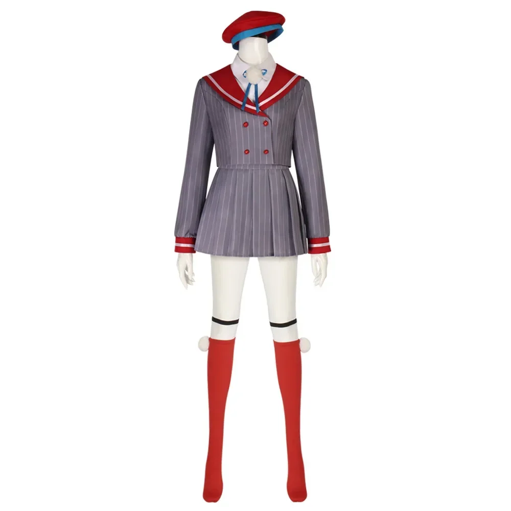 

Shigure Ui Vtuber Cosplay Costume Wig And JK Uniform Set Anime Girl Grey Red Outfit With Hat For Halloween Stage Performance