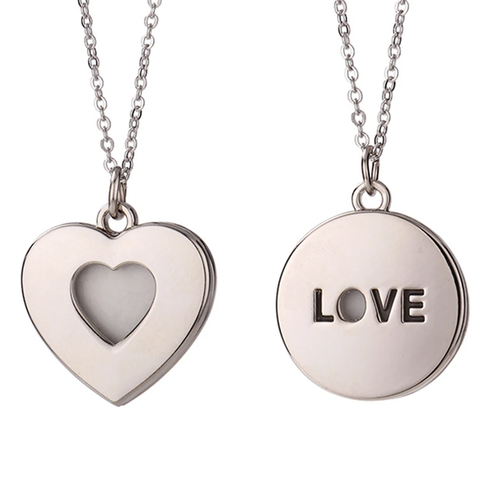 Collar en blanco de sublimación en forma de corazón, collar hueco redondo, cadena plana, colgante, joyería, suministros de manualidades DIY, regalo de San Valentín