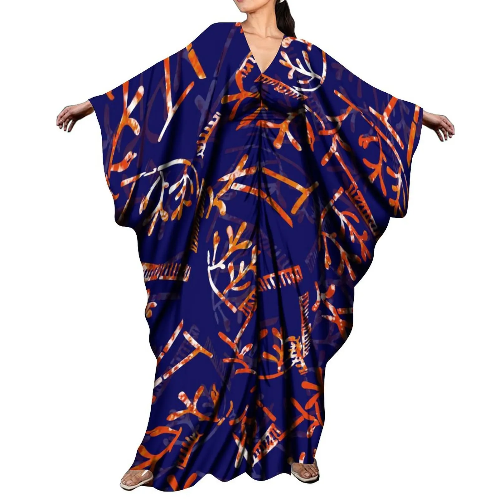 2023 Fashion Women'S Butterfly Sleeve Dress Polynesian Tribe Design Long Sleeve Long Dress Free Shipping