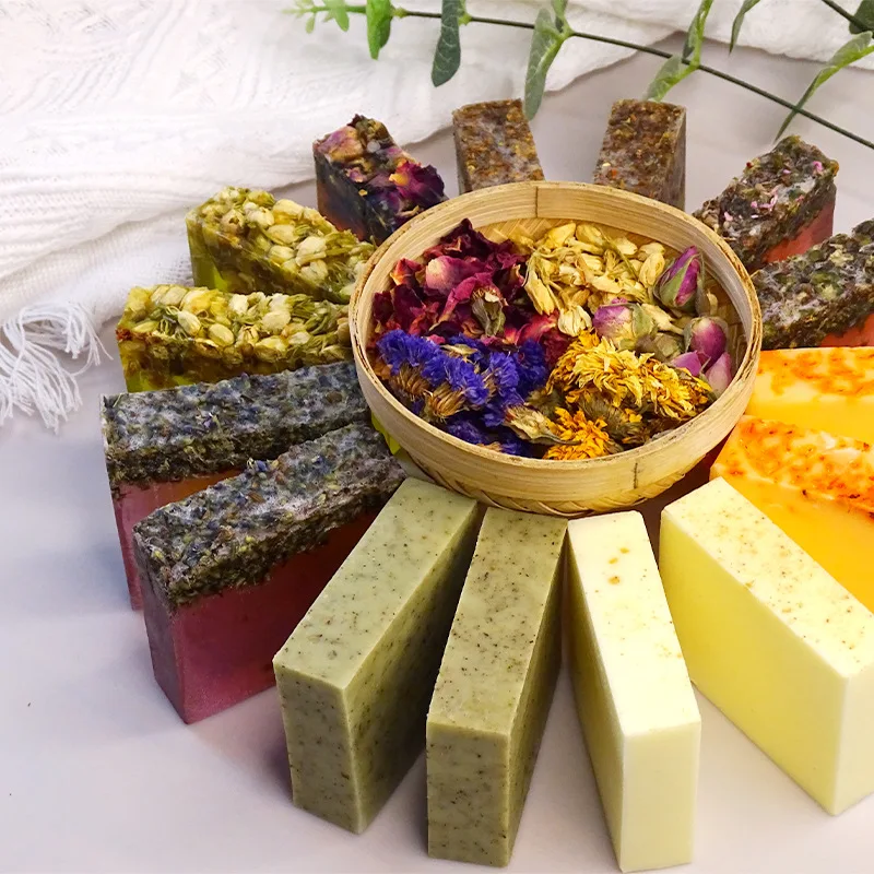 

8 Types of 80g Flower Handmade Essential Oil Soap, Cleansing, Bathing, Rose Wormwood Jasmine Saffron Osmanthus Soap