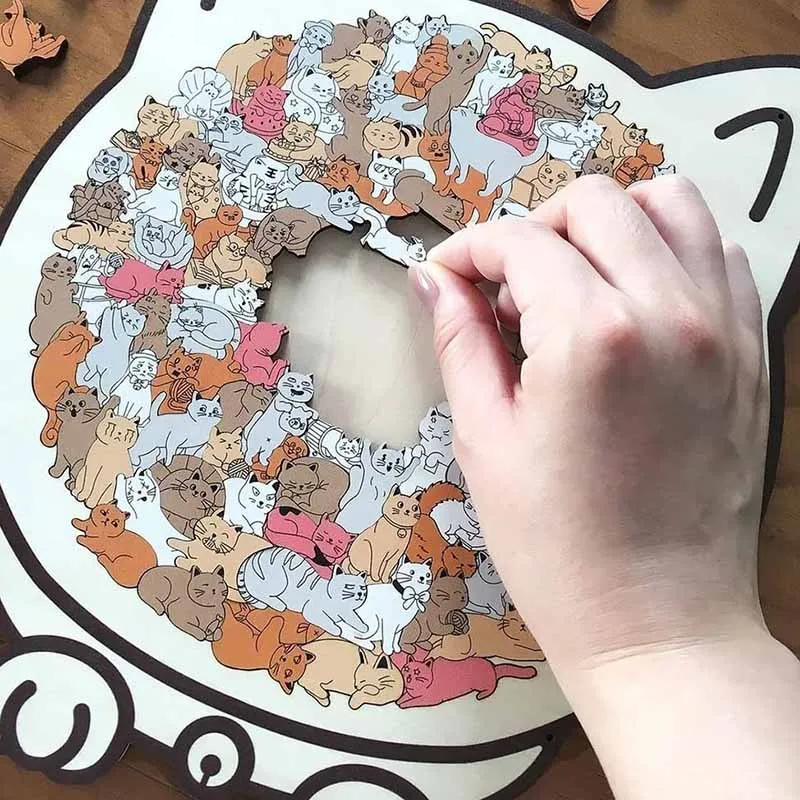 135-piece Wooden Cat-shaped Puzzle, Creative Toy, Irregularly Shaped Cat Puzzle, Stress-relieving Desktop Ornament