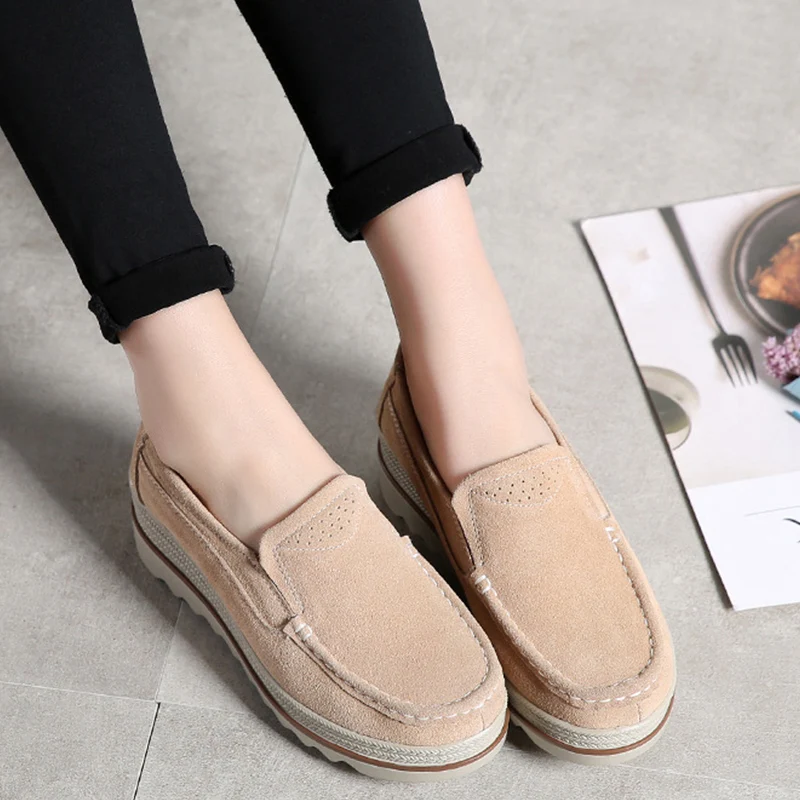 

2024 Spring Women Flats Shoes Women Platform Slip on Sneakers Suede Ladies Tenis Loafers Moccasins Casual Sapatilha Feminina