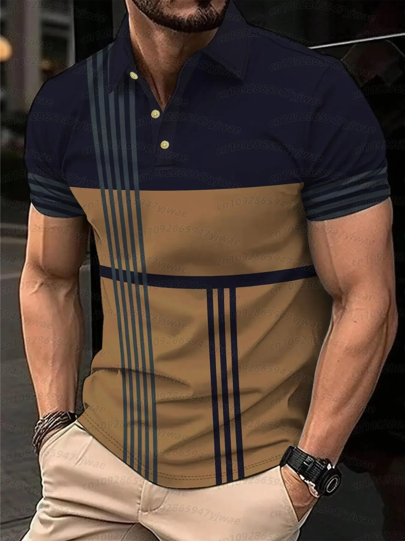 2026 Übergrößen Herren 3D Farbige Streifen Golf Poloshirt Einfaches Business Kurzarm Poloshirt mit Kragen Tägliches Party-Herren-Poloshirt – Detail 11