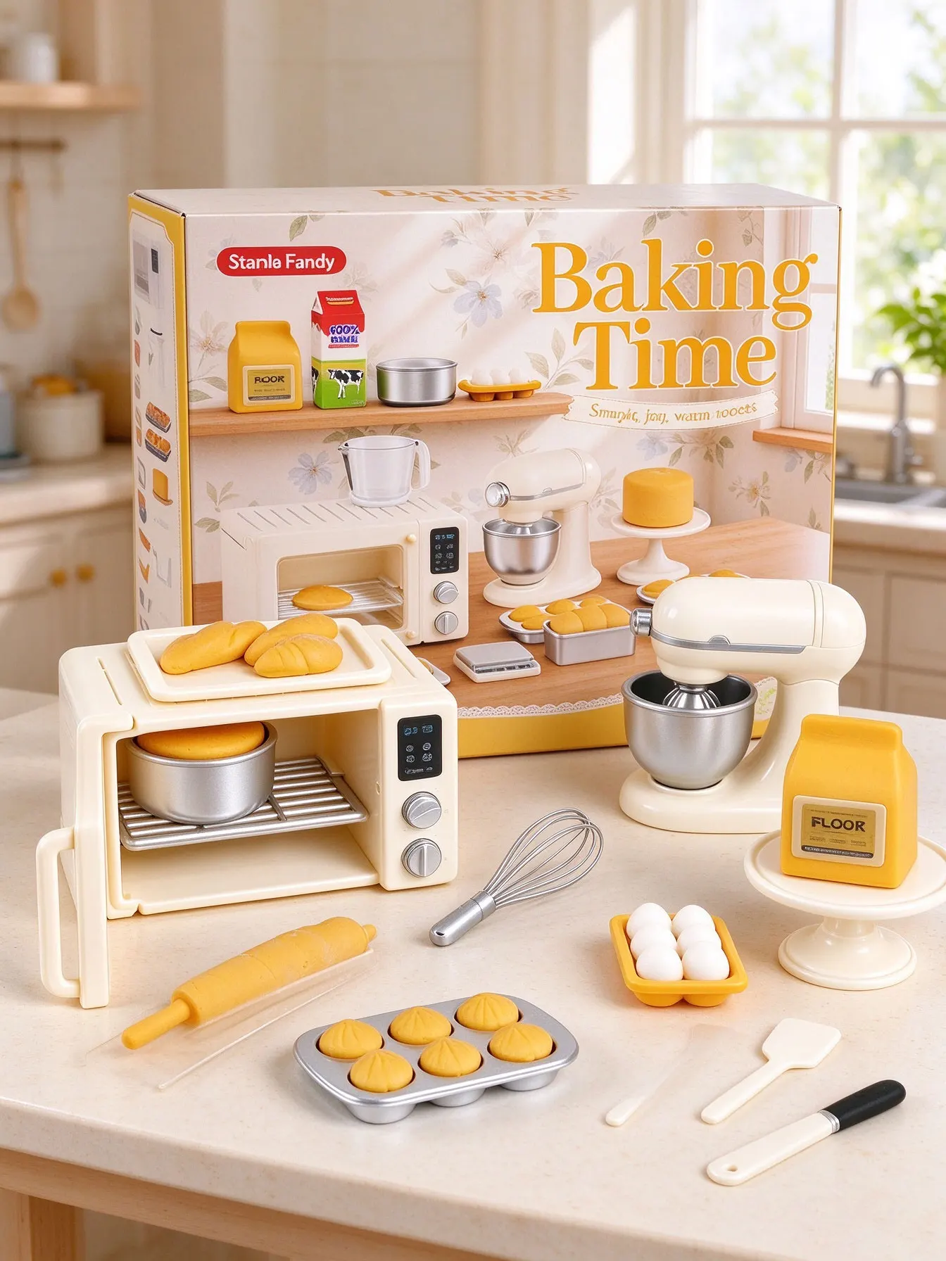 Mini Baking Time Pretend Play Toy Set Dollhouse Kitchen Miniature Oven & Baking Accessories Kids Simulation Bread Food Playset