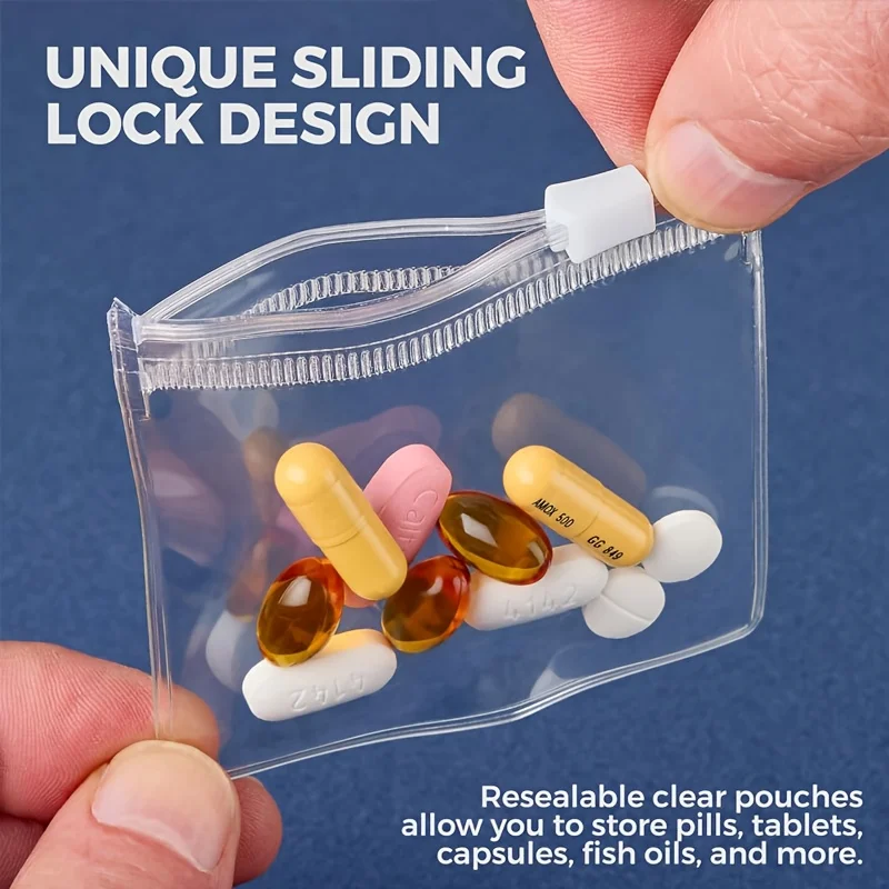 Mini Clear Bag Pill Dispenser Bags Protable Travel Jewel Pouch with Sliding Zipper Self-sealing Waterproof Storage Bags
