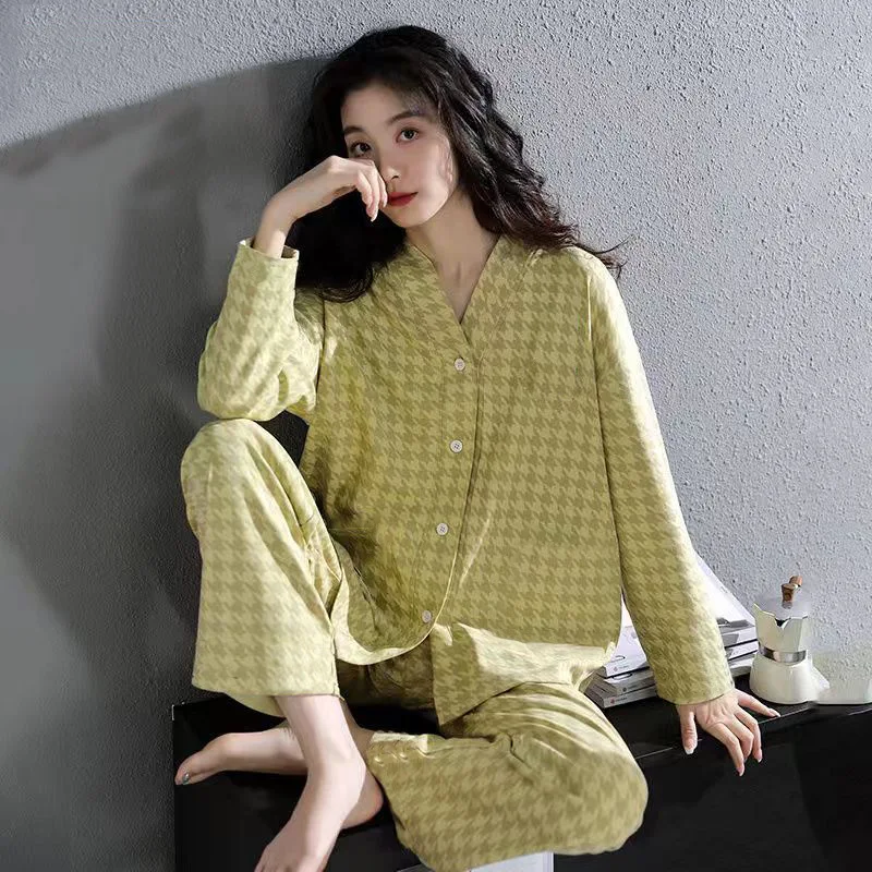 The New Autumn And Winter Long-sleeved Long Trousers Sleep Suit Clothes Female Spring And Autumn Home Wear Suit Sweet And Lovely