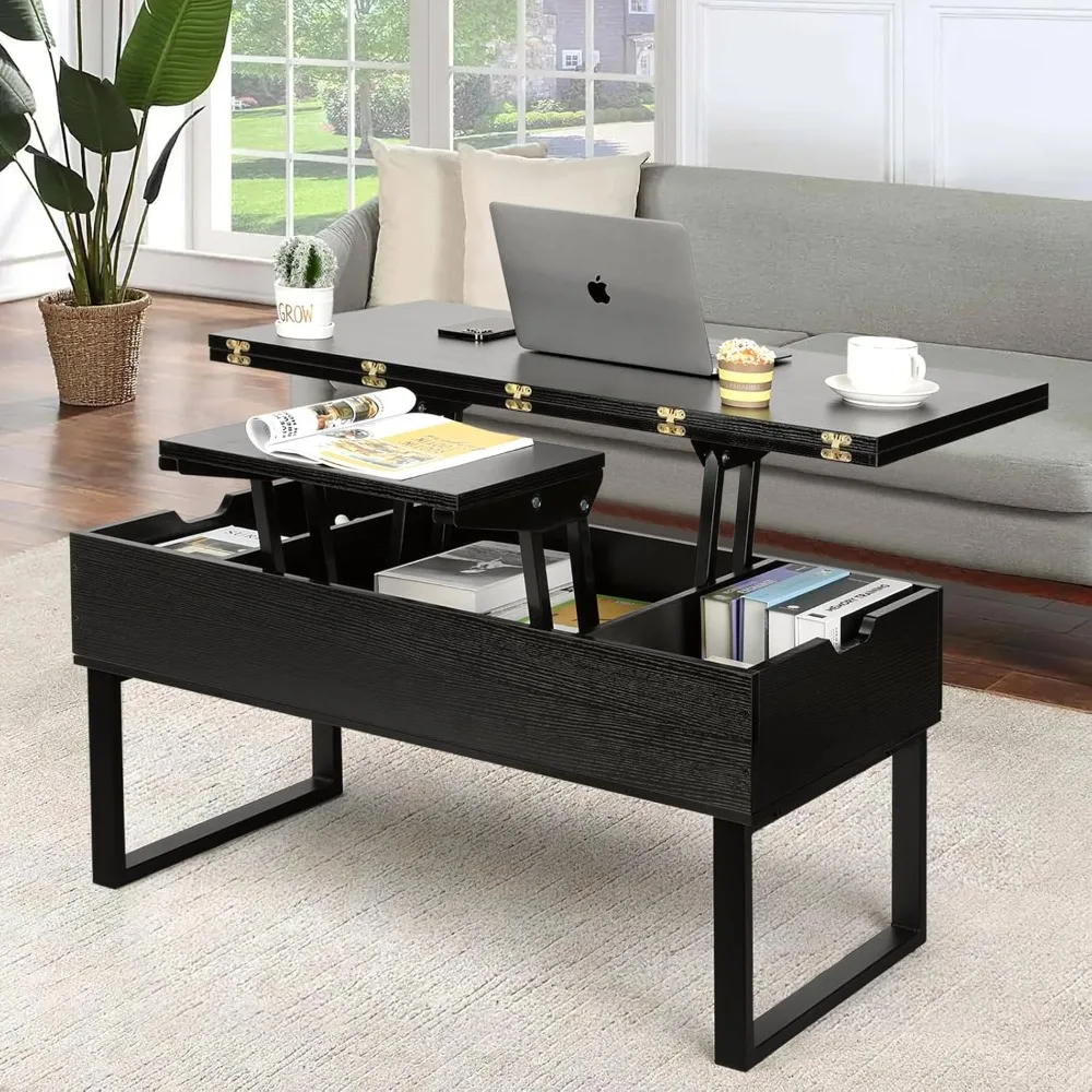 Lift Top Coffee Table, 3 in 1 table，Modern Lift Coffee Table Converts to Dining Table for Reception, Black table