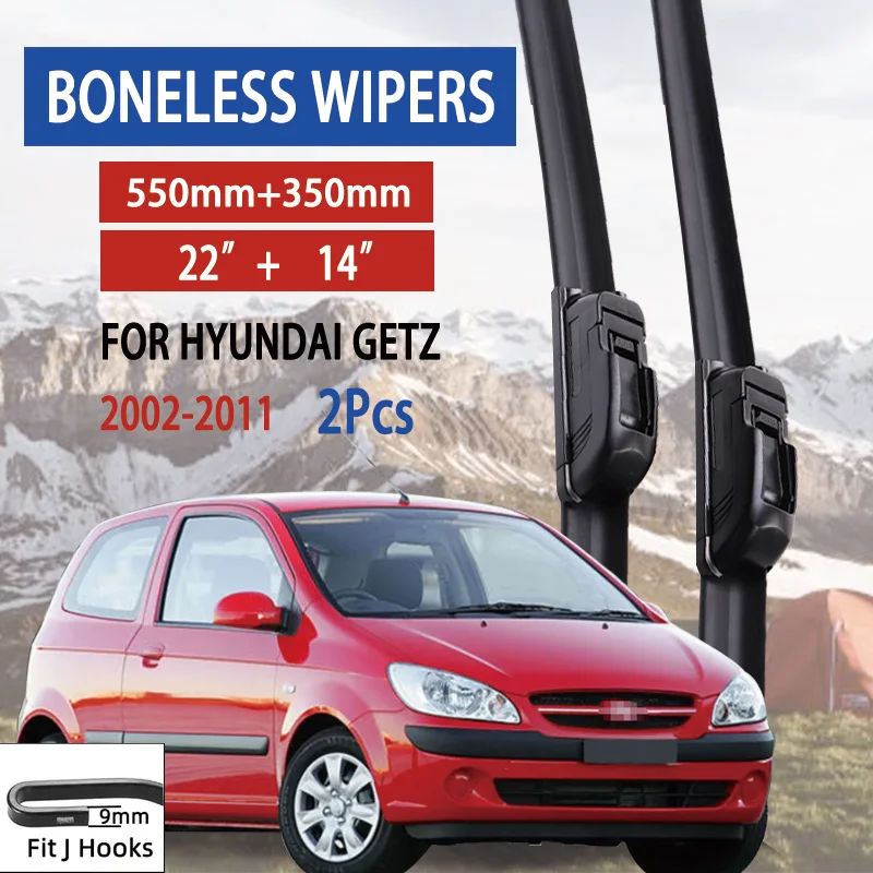 For Hyundai Getz  2002-2011 Car Windshield Wiper U-type Soft Rubber Frameless Bracketless Car Wipers 22\