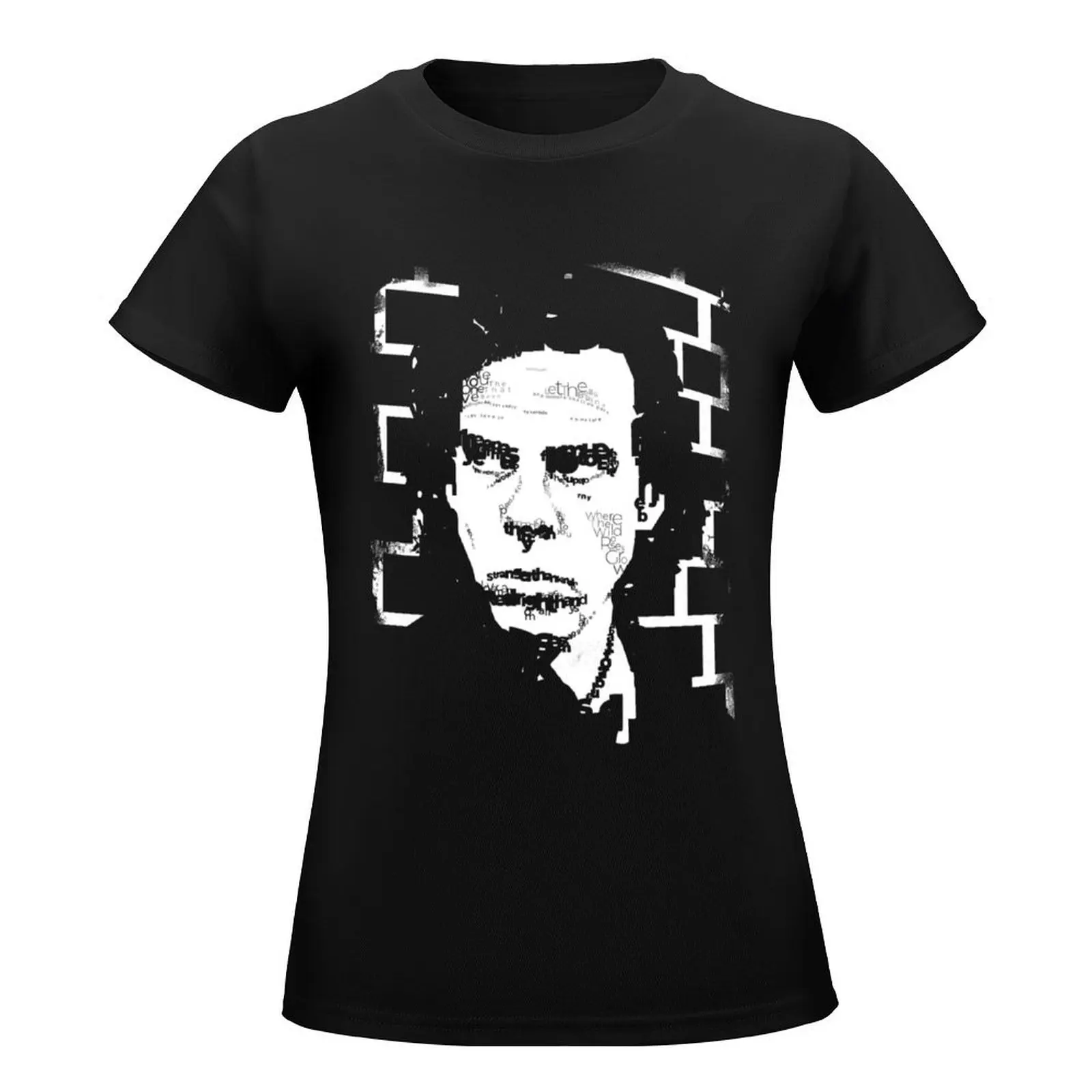 Nick Cave Typographic Portr T-Shirt summer tops anime clothes summer clothes korean Women's clothes