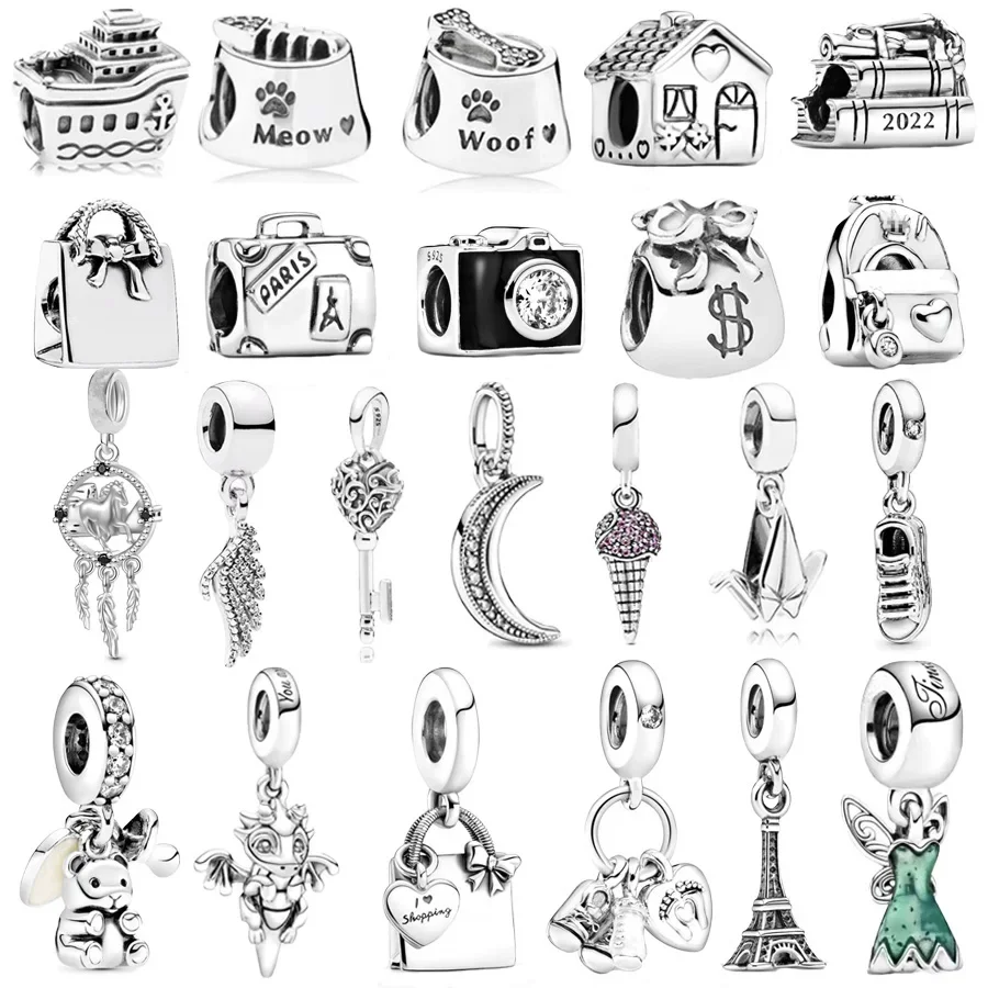 Exquisite New Backpack Cottage Bead Teddy Bear Dangle Charm  925 Sterling Silver Fits Pandora Bracelets for DIY Jewelry Creation