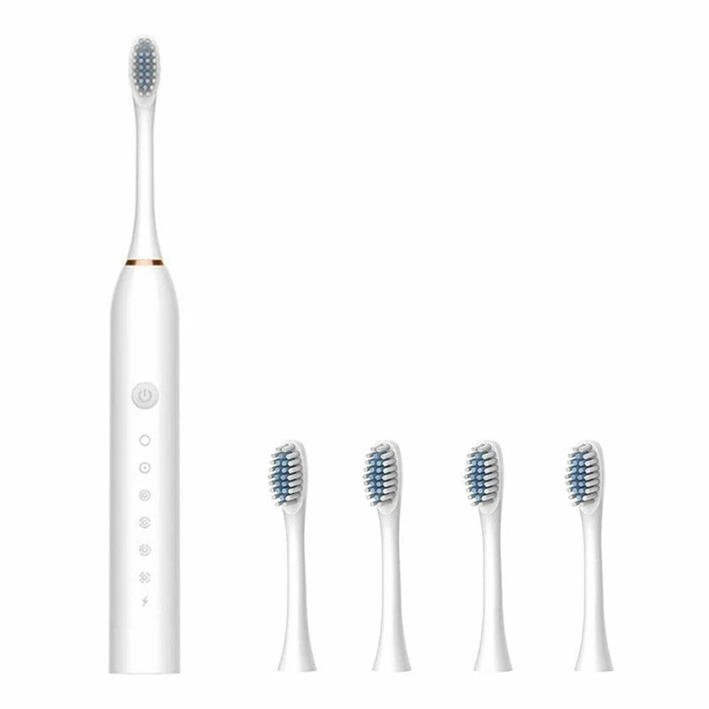 3PCS Electric Toothbrush Sonic Rechargeable Toothbrush 6 Modes Toothbrush Kids Adults Brush 4 Heads USB