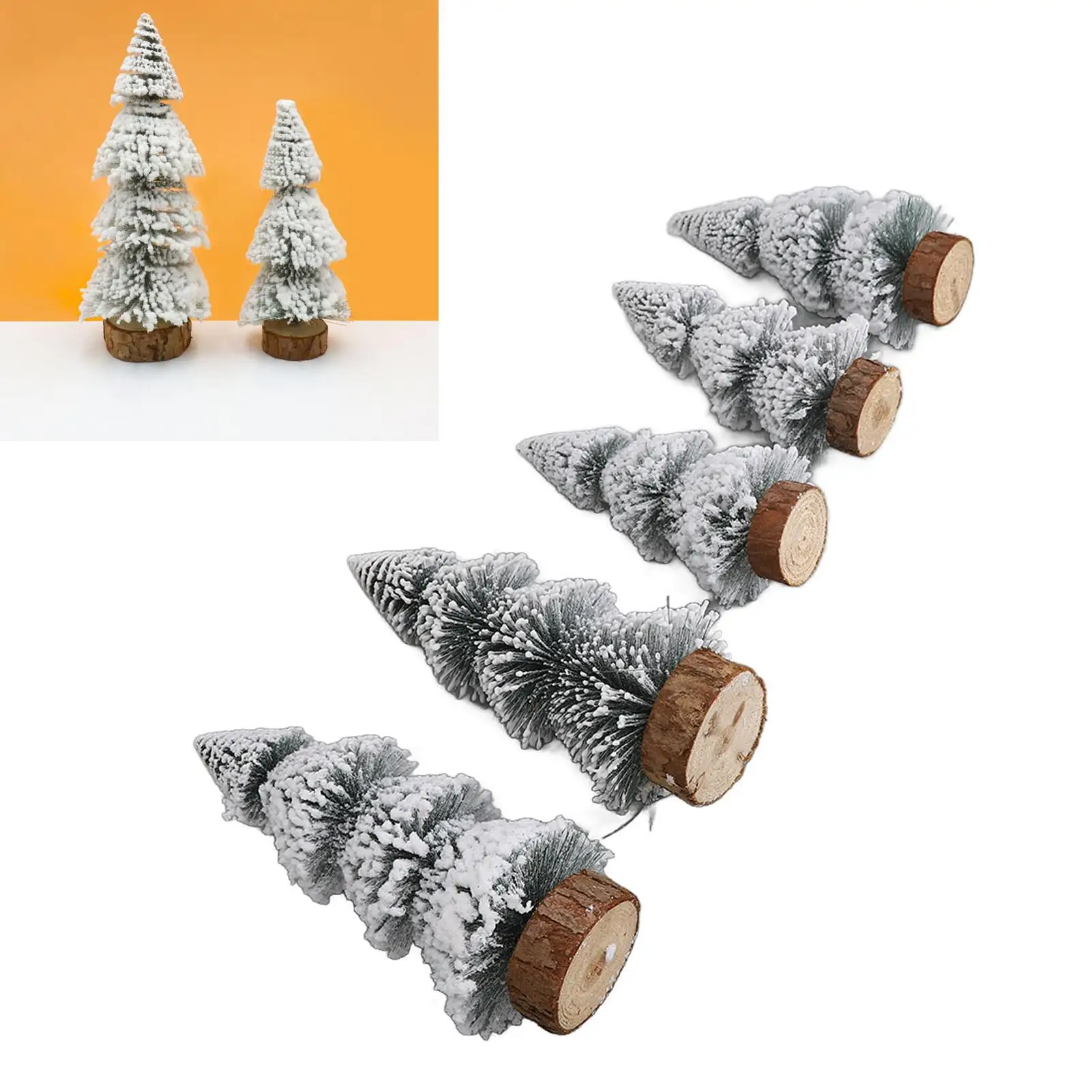 Flocked Cedar Tree Ornament with Stable Base - Mini Artificial Christmas Tree & Logs for home Decor