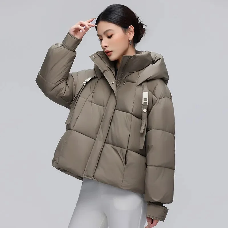 2025 Nuovo Inverno Imbottiture Giacca di Cotone delle Donne Breve Moda Casual Allentato di Cotone Con Cappuccio Parka Cappotto Addensare Caldo Cappotto Delle Donne