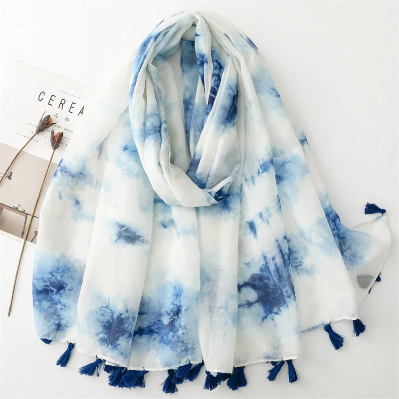 New Winter Abstract Ink Painting Tassel Viscose Shawl Scarf Lady High Quality Wrap Pashmina Stole Bufandas Muslim Hijab 180*90Cm