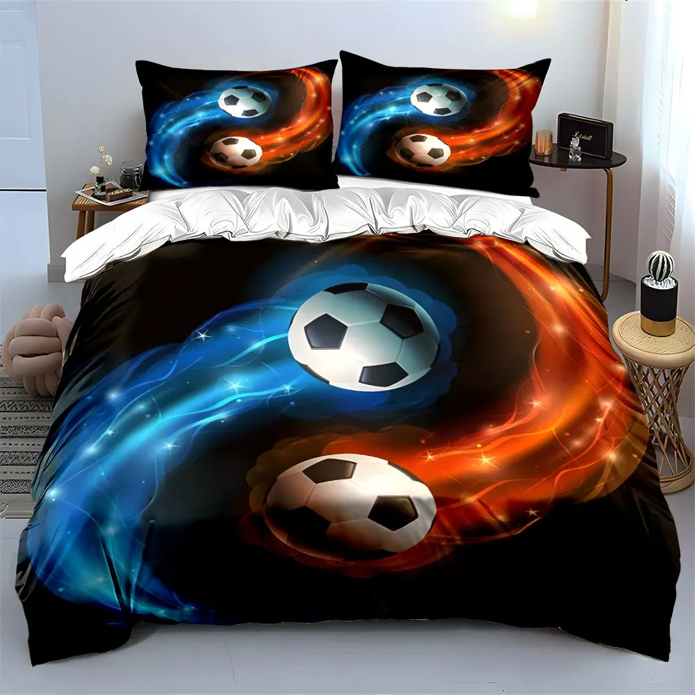 Soccer balls, fiery swirls. Print Bedding Set 1 Duvet Cover 2 Pillowcases for Adult and Children Luxury Gift Full Size