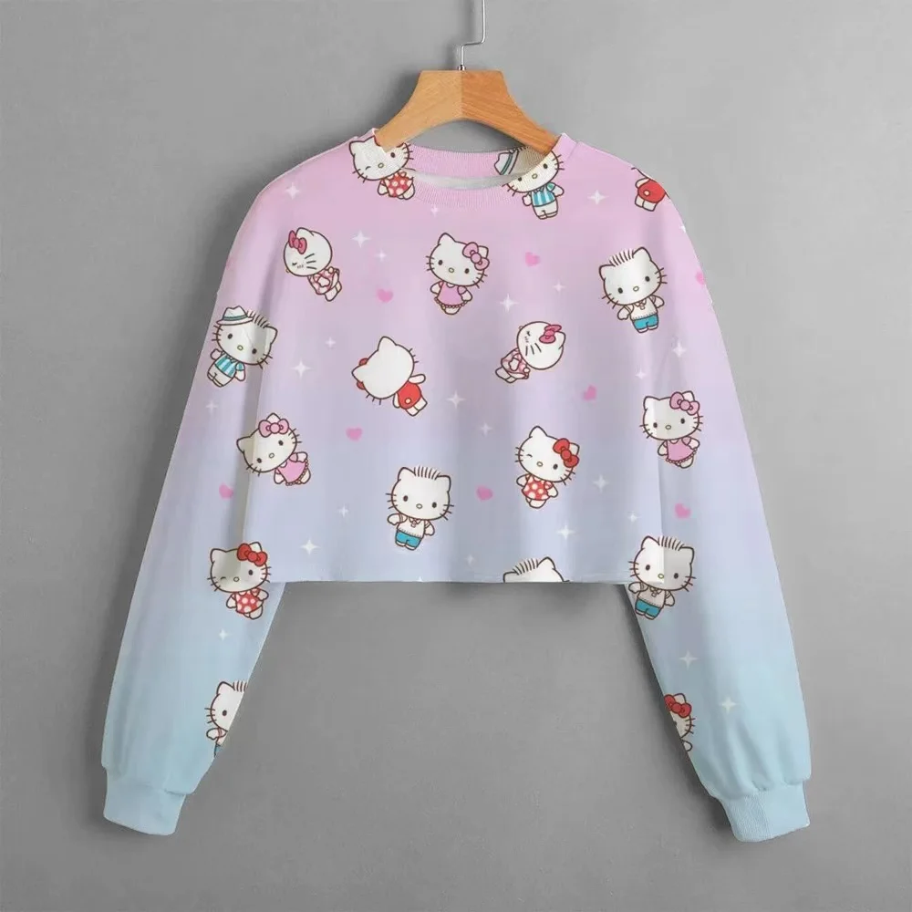 Girls long-sleeved sweatshirt 2024 new fashionable and stylish children\'s clothes cute cat print casual versatile tops