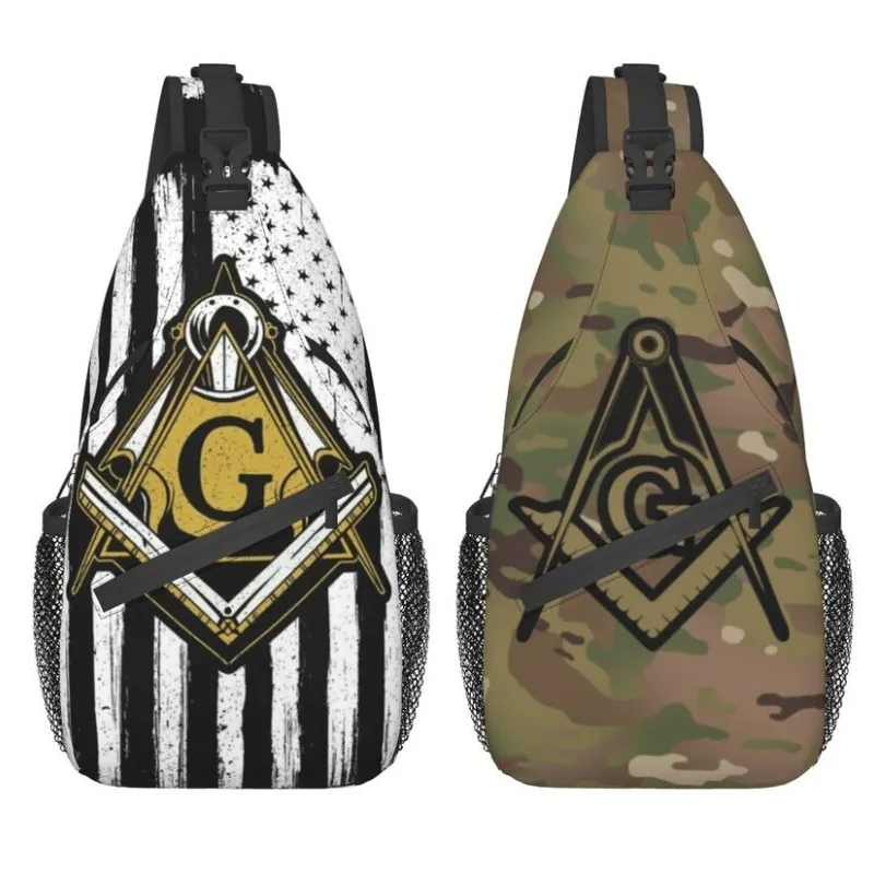 Masonic American Flag Sling Crossbody Chest Bag Men Casual Freemason Shoulder Backpack for Hiking