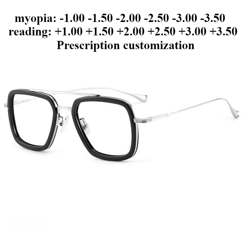 

52 мм ультра-легкие прямоугольные очки для близорукости из чистого титана с двойным лучом, мужские очки для чтения с защитой от синего света