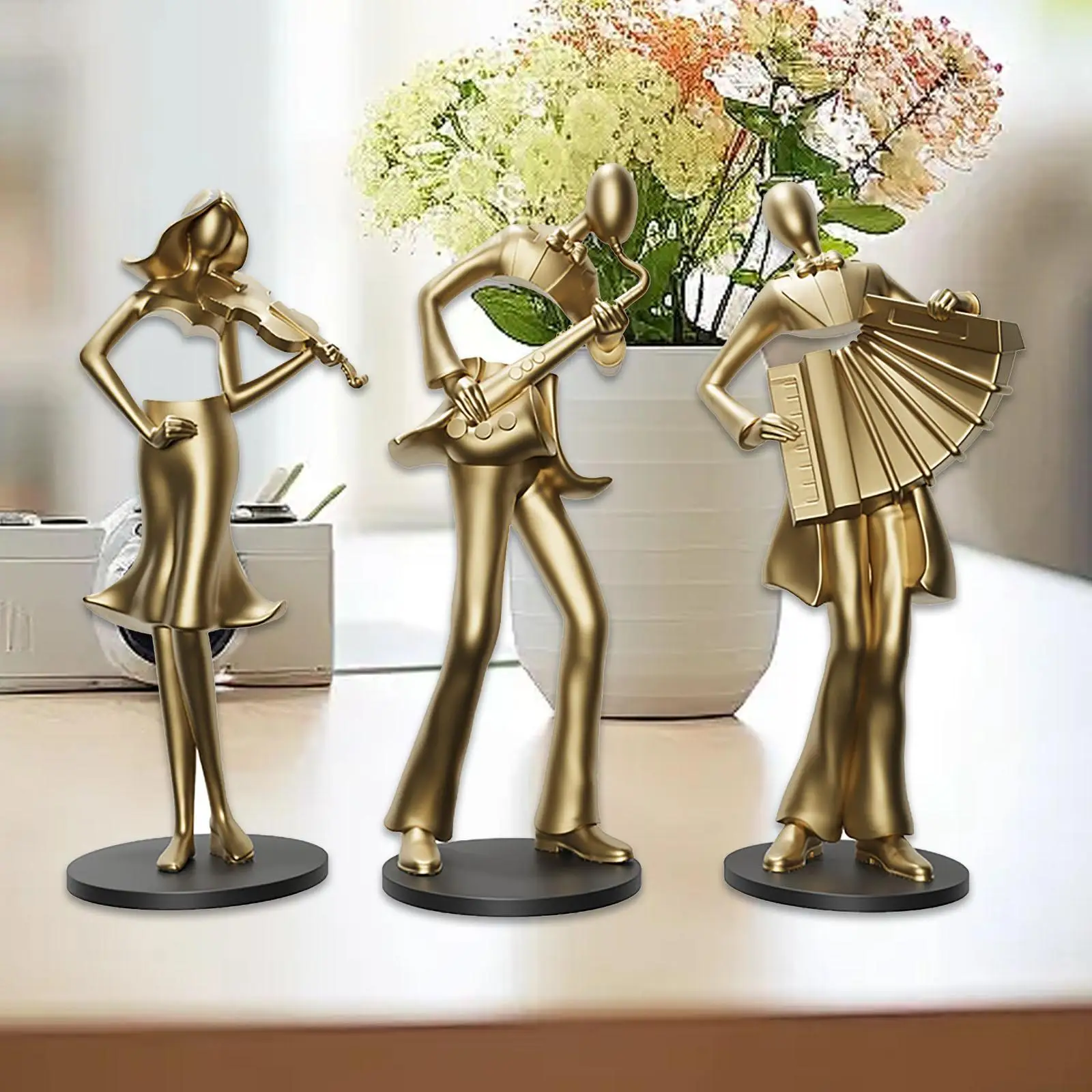 3Pcs Musician Figurine Modern Decorative Collectible Ornament Music Player Statue for Shelf Office Home Decor Housewarming Gift