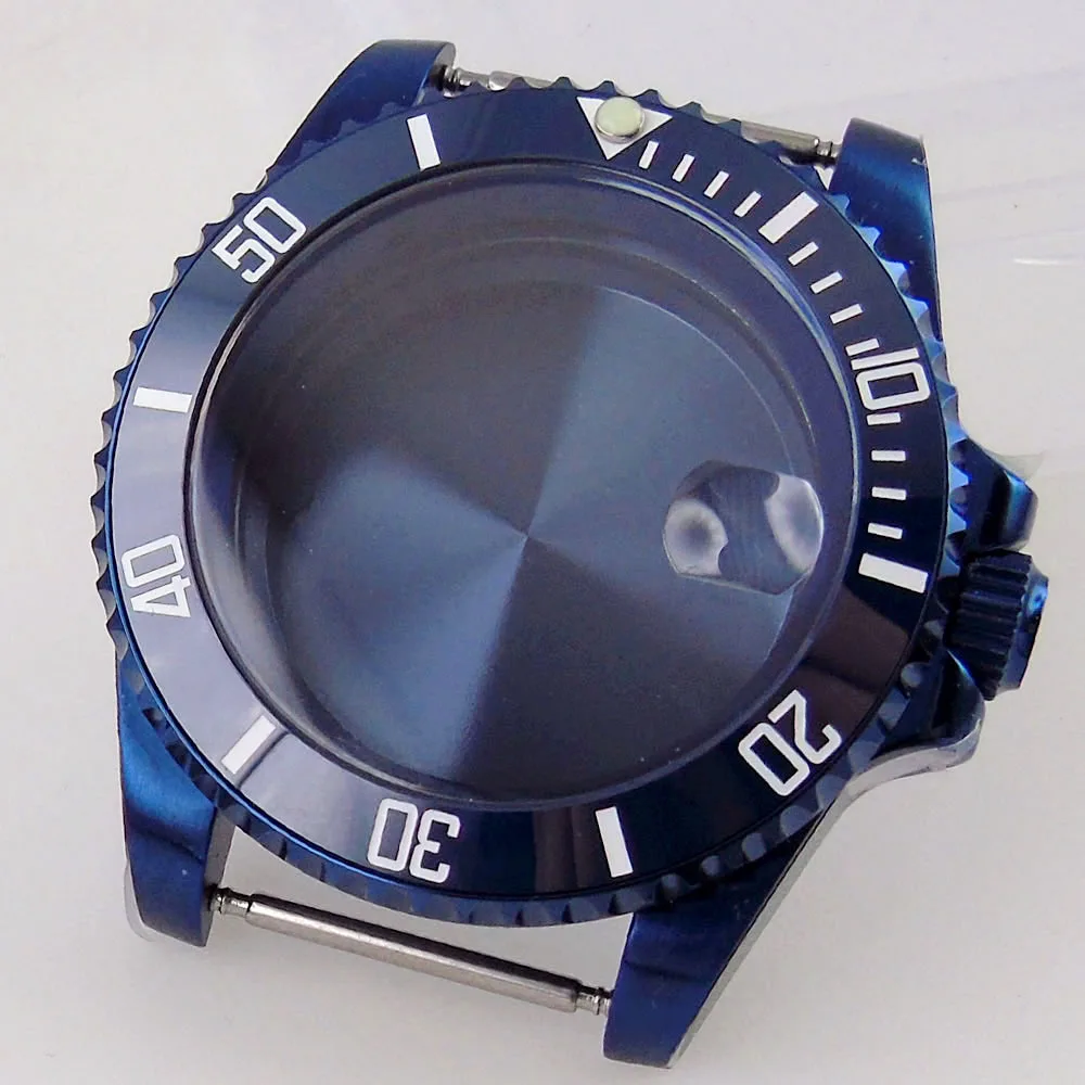 20ATM Diver Case 40mm Stainless Steel Electroplated Blue Watch Case Sapphire Glass for NH34 GMT NH35 NH36 NH38 NH70 Watch Parts