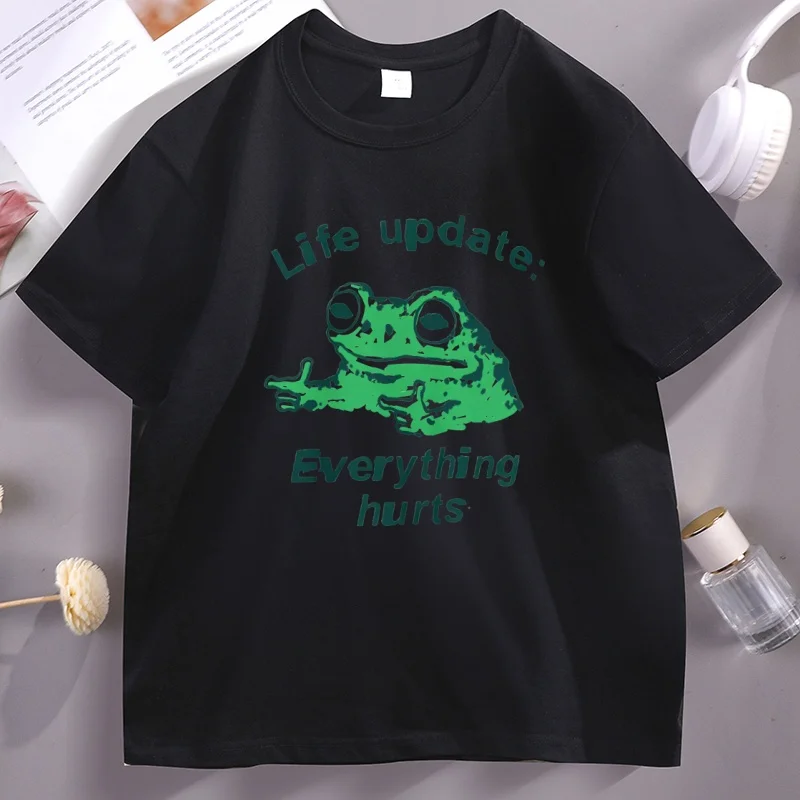 Funny Frog T-Shirt Life Update Men Women Cotton Short Sleeve Tshirt Breathable Round Neck  Graphic Tees Streetwear Clothes